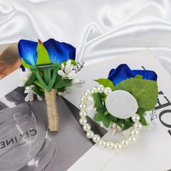 SITUMEIZI 2Pcs Blue Corsage and Boutonniere Set,Corsage Wristlet Athens