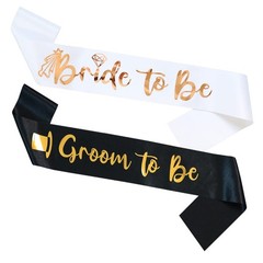 Docooniver 2 Pack Bride and Groom to be Sash Set Bachelorette White&black