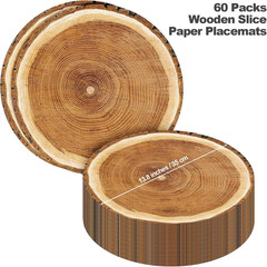 60 Pack 13.8 Inches Wooden Slice Paper Placemats Disposable Rustic Wood Grain ro
