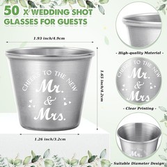 50 Set Wedding Favors for Guests 1.5 oz Stainless Steel Shot Glasses Cheers t…