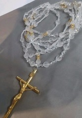Vintage WEDDING LASSO~GLASS & ACRYLIC BEADS GOLD CROSS LAZO DE BODA~Religious