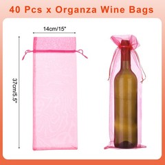 14 x 5 Inch Organza Wine Bags 40 Pcs Gift Wrap Bags for Wedding Favors Rose Red