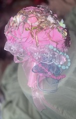 Handmade Pink Silk Flower And Antique Brooch Wedding Bouquet For Bride