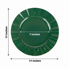 10 HUNTER GREEN 11″ Round PLASTIC Salad Dinner PLATES Gold Wavy Rim Wedding
