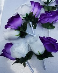 25 PC Wedding Bouquet Package, Purple & White Roses, Wedding Flower Bouquet Set
