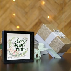 Honeymoon Fund Shadow Box Frame, Wedding Money with Slot, Greenery Black