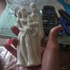 White Porcelain Bride & Groom Wedding Cake Topper Figurine, Romantic Couple