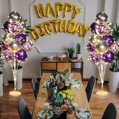 2 Set Floor Balloon Stand Kit with String Light Small, Medium, Purple
