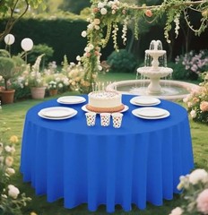 84 x 84 Plastic Table Cover Waterproof 2 Pack Royal Blue Tablecloth Round
