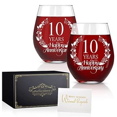 10 Years Happy Anniversary Wine Glass Set of 2, 10th 10 Years Set of 2