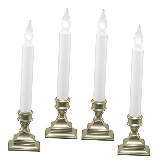 LED Battery Operated Window Candles with Timer, Bright Hot Spot, VT Pewter