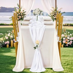 10Ft 1 Piece White Chiffon Table Runner 27×120 Inches Sheer Chiffon Fabric Br…