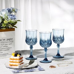 XUWAIDSGN 24 Pcs 7oz Plastic Vintage Wine Glasses Drinking 6″W x 7″H, Blue