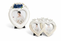 Wedding Photo Frame Set of 2 Heart Rhinestone Ivory Bride Groom Table Decor