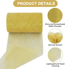Gold Glitter Tulle Roll 6 Inch X 50 Yard Tulle Ribbon for Tutu Skirt, Wedding Ch