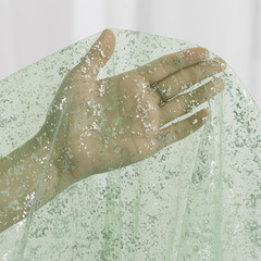 Glitter Tulle Fabric, Sage Green Silver Glitter Metallic Foil Sheer Netting Spar