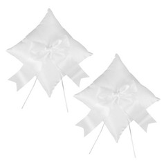 2Pcs Wedding Ceremony Ring Cushion Holder White Fabric Elegant Bowknot Pillow