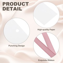 50Pack Blank Place Card with Pink Ribbon, 3.54 x 1.57 Inch, White