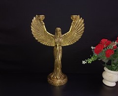 Egyptian Queen Flambeau Lamp Idol Brass Goddess Patio Room Candle Holder CA845
