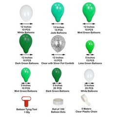 120 GREEN WHITE JADE CLEAR Balloons Garland Arch Party Decorations Kit Supplies