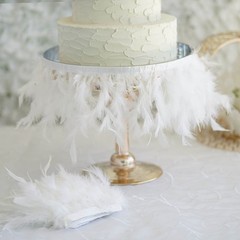 White 39″ long Natural Turkey Feathers Trim with Satin Ribbon Decorations