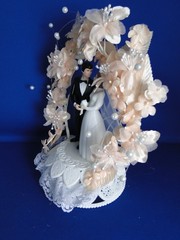 New Vintage Wilton MOONLIT SNOW Peach Wedding Cake Top, Black Suit # 114-205