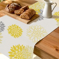 Yellow Gray Table Runner Dahlia Pinnata Flower Beige Table Runners Modern