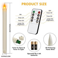 wemarry Flameless Taper Candles 10″ Dripless Battery Operated 6 Pack, Ivory
