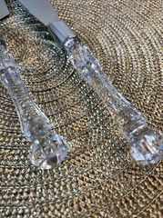 Vintage Wedding 2 Pc Hostess Set – Stainless Steel, Diamond Cut Acrylic Handles