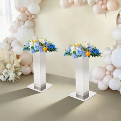 2-Piece Flower Stands Stainless Steel Column Wedding Flower Stand Silver 11*11in