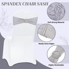 Mds Pack Of 50 Spandex Chair Sashes Bow Premium Stretch Chair Cover Band Buckle
