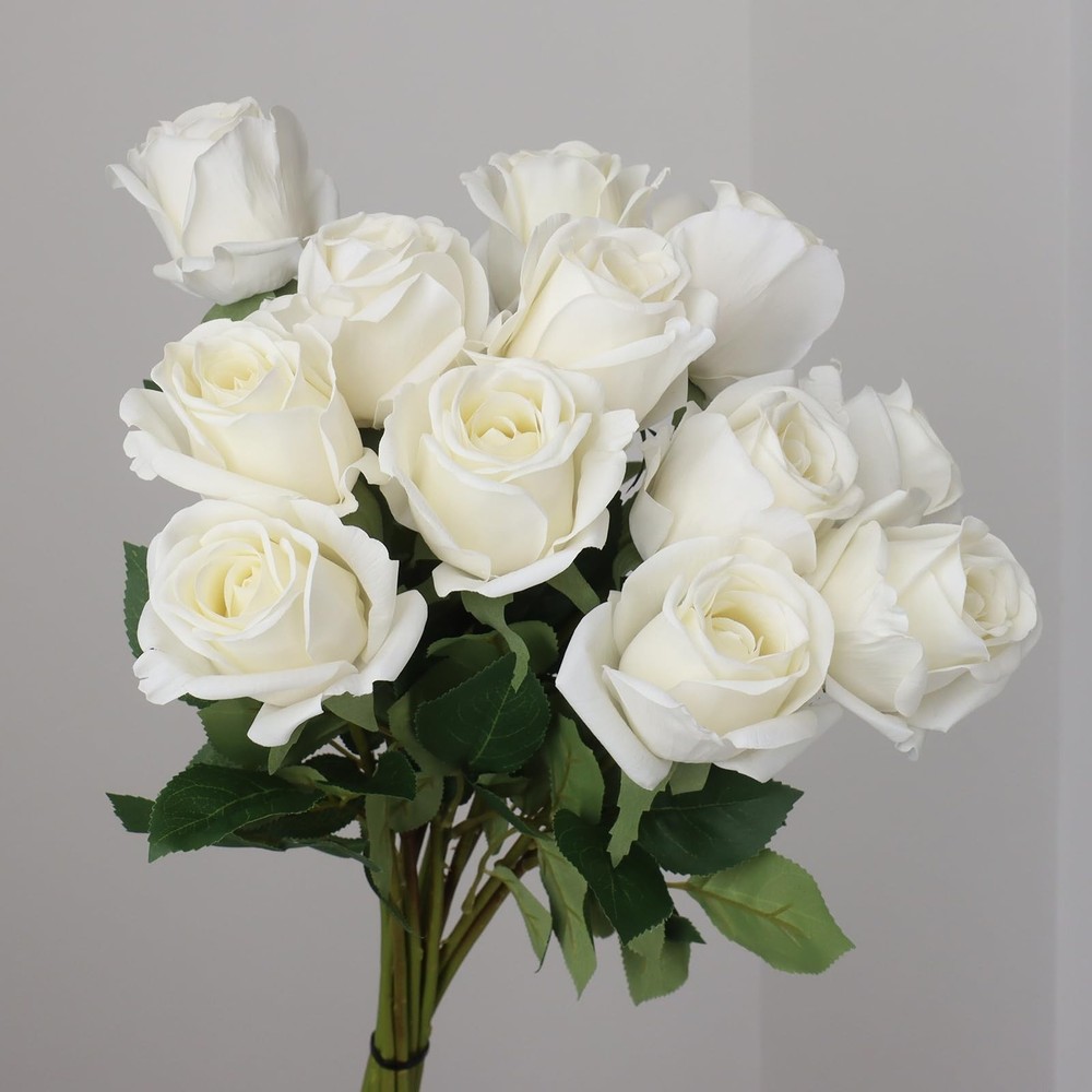 Buart Artificial Silk Flowers Real Touch Realistic Roses Bouquet Long Stem fo…