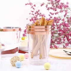 CLEAR ROSE GOLD RIM 9 oz Disposable Plastic Cups Wedding Party Tableware Sale