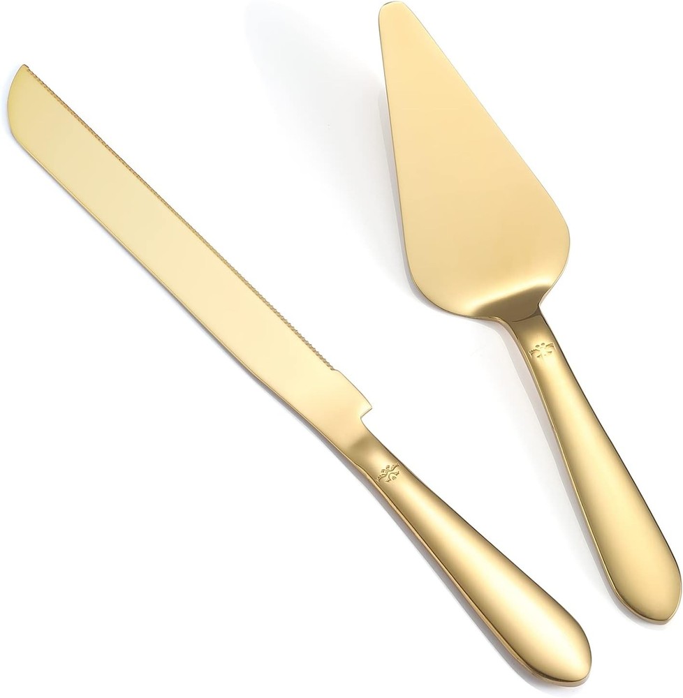 Wedding Cake Cutting Set – Gold Knife & Server, Stainless Steel