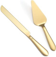 Wedding Cake Cutting Set – Gold Knife & Server, Stainless Steel