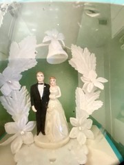 Vintage 1960s 1950s Hand Painted Bride & Groom Wedding Cake Topper NEW in box