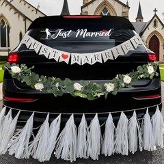 4PCS Just Married Wedding Car Decorations Kit with Greenery Vine Removable