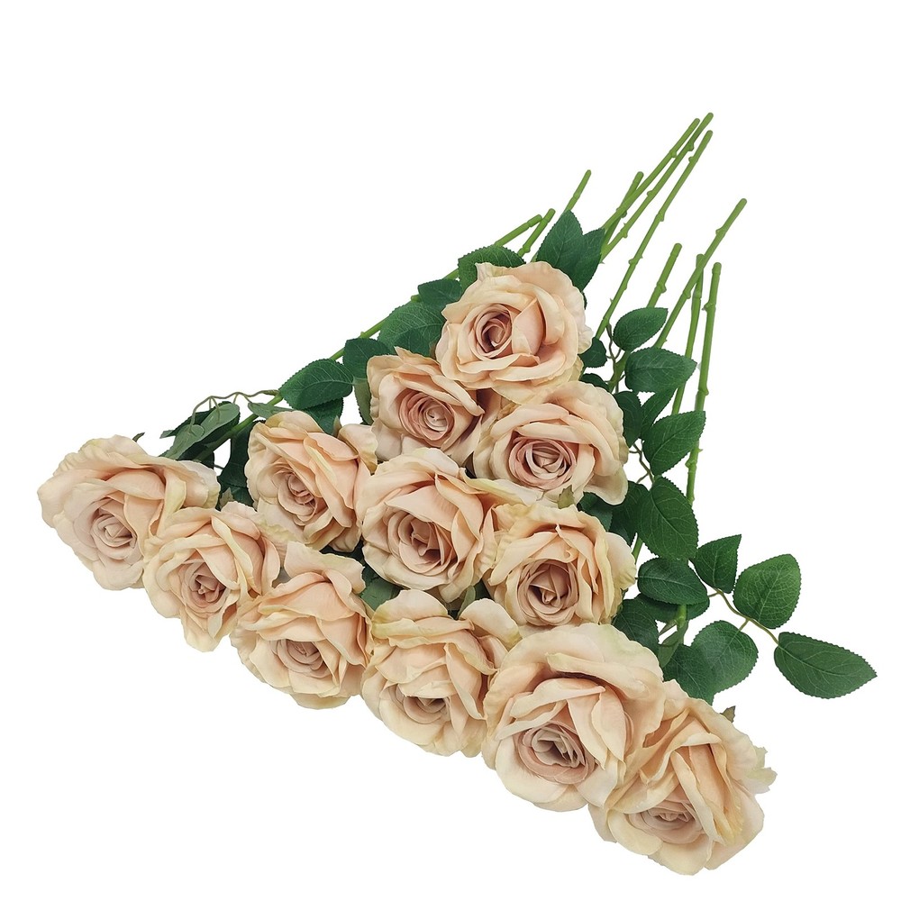 ATFL 12 Pcs Fall Silk Champagne Roses，Flower Diameter 4 »,Artificial Ros
