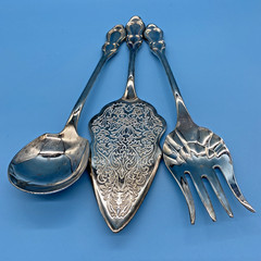 Stainless Steel Salad & Pie/Cake 3 PC Server Set – Nice Pattern & Heavy Duty-VTG