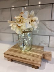 Hydrangea Lighted Mason Jar, Jute Bow, Fairy Lights, Custom Colors Available