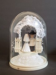 Vintage Western Cowboy & Cowgirl Wedding Topper In Cloche Dome