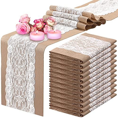 12 Pack Lace Burlap Table Runner Rustic Natural Jute Table Classic Style