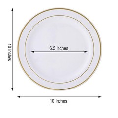Plastic WHITE with Gold Rim 10.25″ PLATES Disposable Party Wedding WHOLESALE