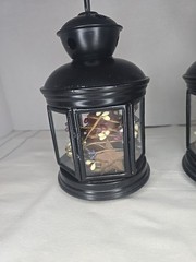 Set of 2 Black American Candle Lanterns Aluminum Metal And Glass With Candles