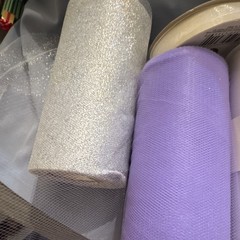 Glimmer & Matte Tulle Rolls, Glitter, White Silver Purple, New and Used