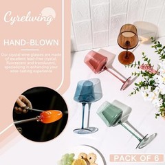 Colored Wine Glasses Set of 6-18oz【Hand Blown】Crystal Colorful Wine Multicolor