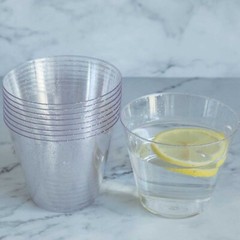 12 pcs 9 oz Plastic Blush Glittered Clear Wine Cocktail GLASSES Tableware Party
