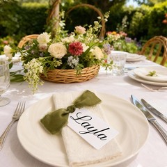 12 PCS Place Cards Table Setting 3.54″x1.96″ Name Tags With Ribbon Olive Green