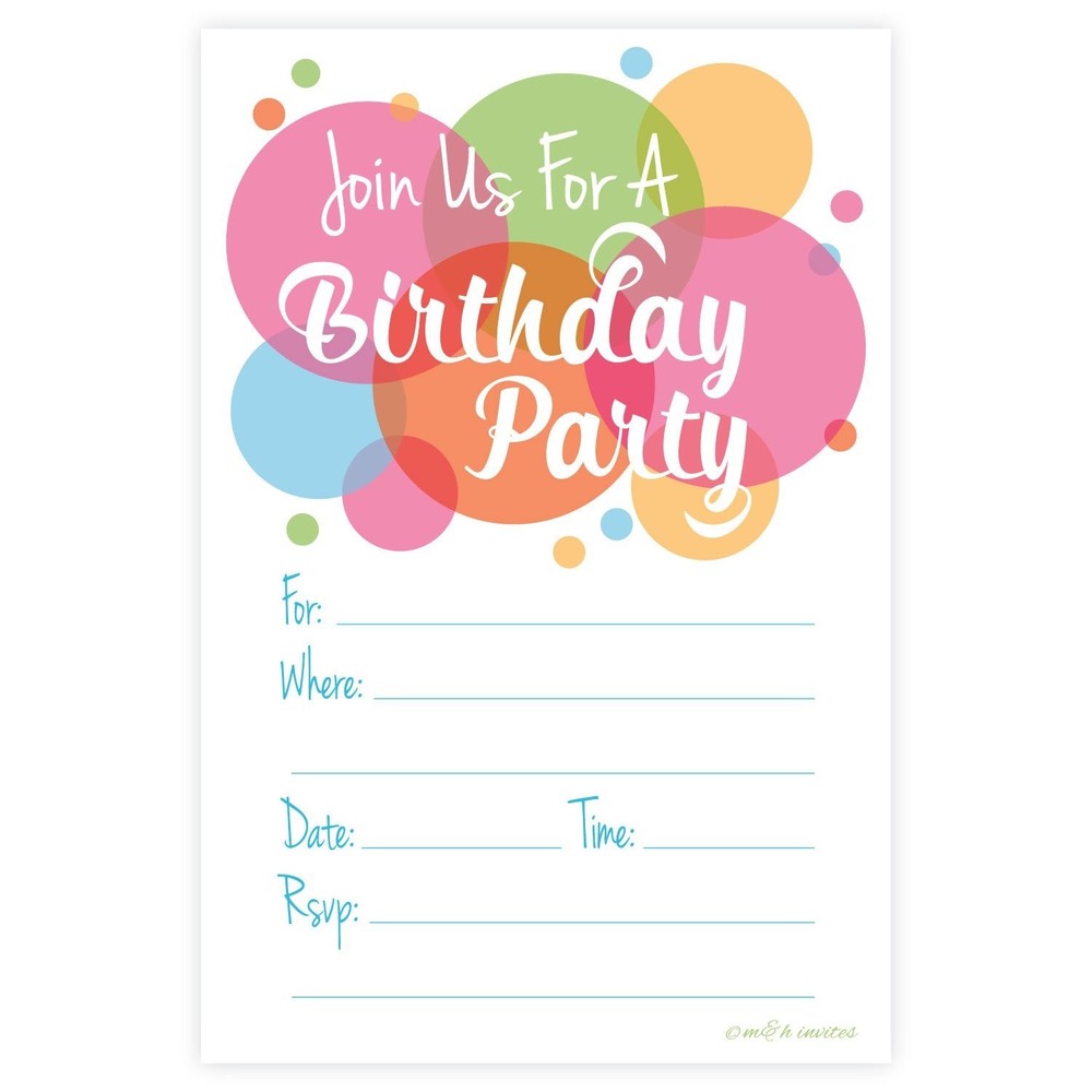 Happy Dot Birthday Party Invitations – Fill In Style (20 Count) With Envelopes