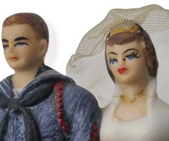 Vintage 1950s Wilton Bisque Navy Sailor Bride Wedding Cake Topper Figurine READ